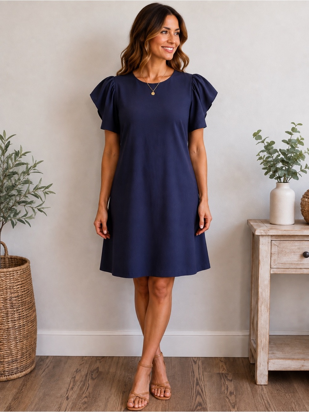 CHELSEA28 Navy Shift Dress Sz 8 Nordstrom Flutter Sleeve Office Elegant